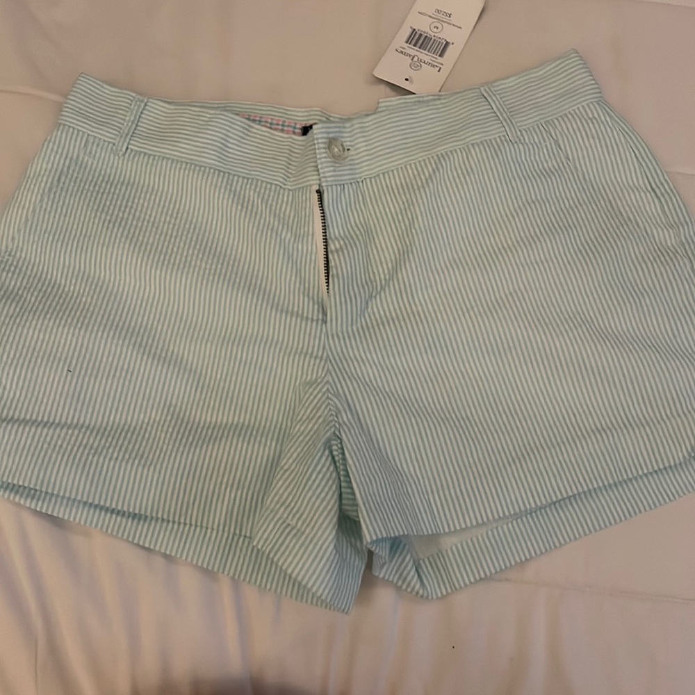 Lauren James Light aqua seersucker shorts